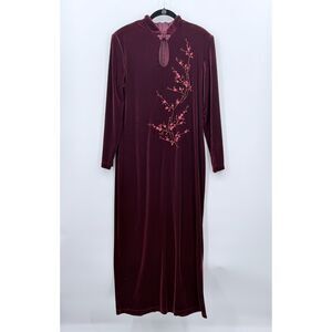 VTG Joseph Robkoff Cheongsam Dress Mandarin Collar Floral Embroidery Velour 14